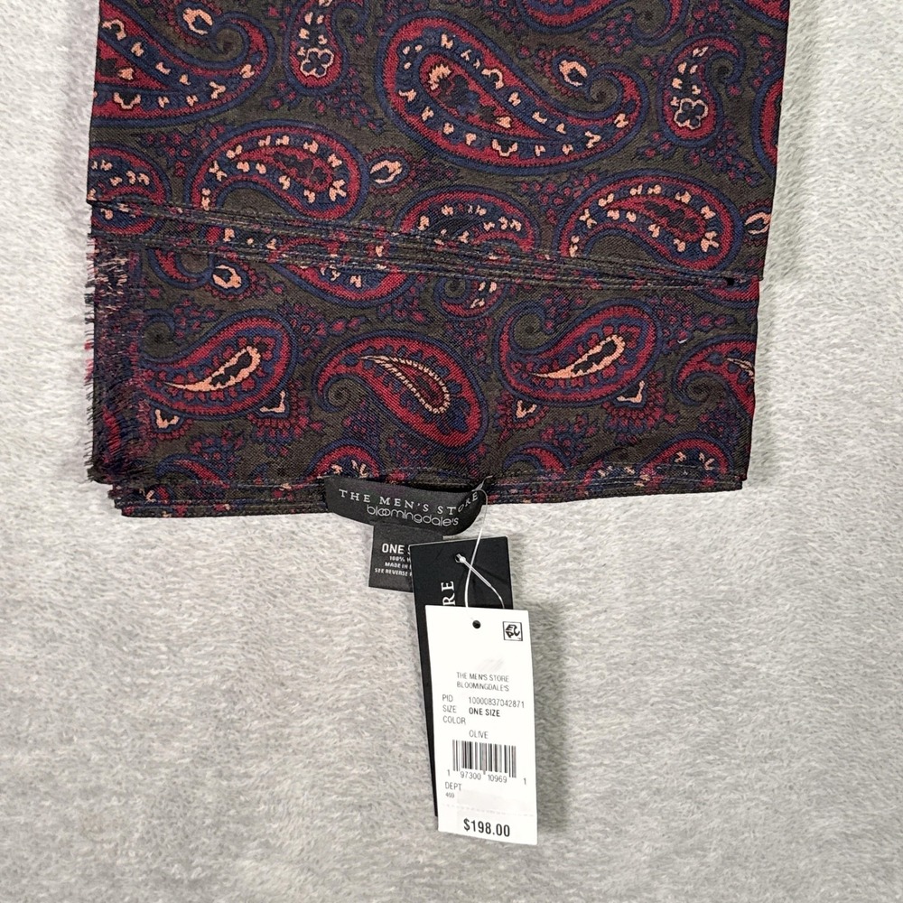 The Men's Store Bloomingdale's Scarf Mens Green Wool Mantero Paisley Made Italy